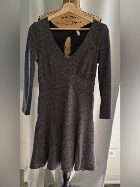 Free People Charcoal Heather V-Neck Long Sleeve Dress